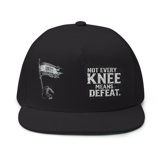 Flat Bill Cap — "Not Every Knee Means Defeat" Embroidered Trucker Hat