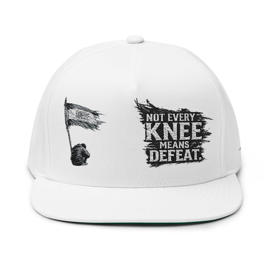 Flat Bill Cap — "Not Every Knee Means Defeat" Embroidered Trucker Hat